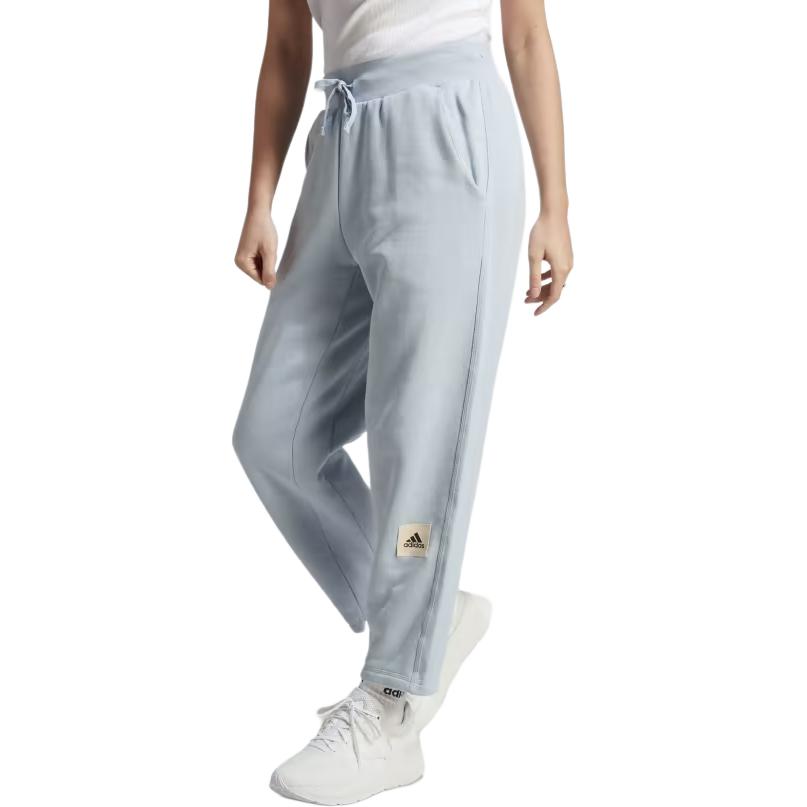 adidas Solid Color Elastic Drawstring Logo Print Straight Leg Casual Pants Women Bottoms Blue IJ8443