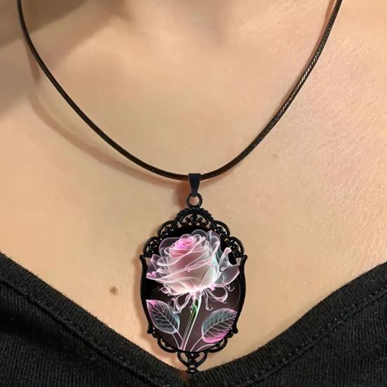 Gotische Roos Ketting Vintage Roos Bloemen Glazen Hanger Ketting Donkere Punk Sieraden Cadeau voor Vrouwen Tiener Meisjes