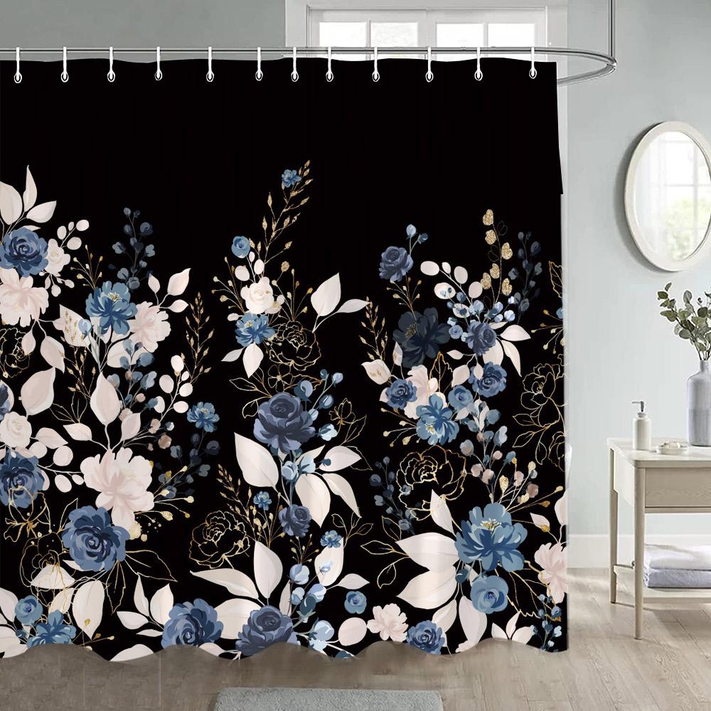 Blue Butterfly Floral Shower Curtains Watercolour Flowers Plant Bath Curtain Polyester Fabric Home Bathroom Bathtub Decoration