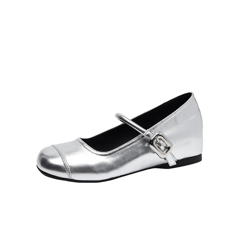 

Туфли женские из натуральной кожи Huizhou, виноградные, с той же внутренней высотой, квадратная головка, серебряные, туфли Мэри Джейн для женщин 34