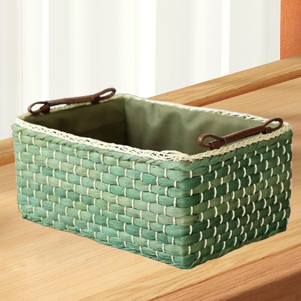 Corn Husk Weaving Basket Closet Organiser with PU Leather Handles Countertop Organizer for Kitchen