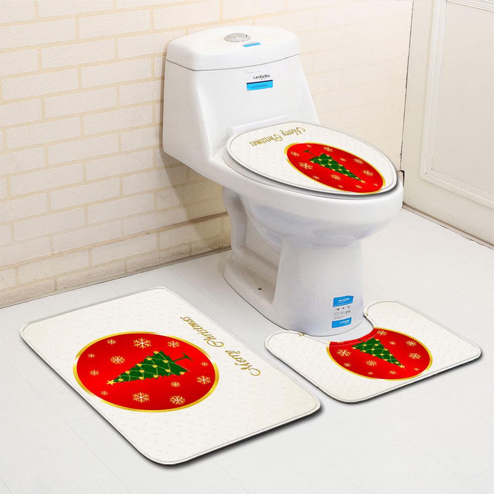 Christmas Bathroom Floor Mat Toilet Three-Piece Set