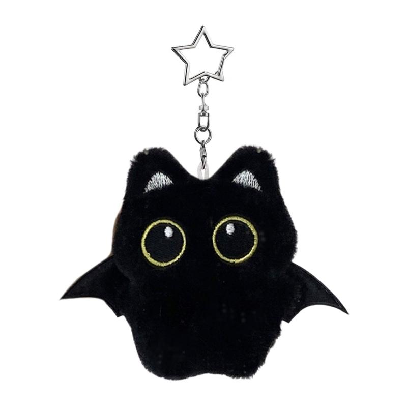 Black Cats Keychain Bag Charm With Ghostly Wing Soft Plush Lovely Style Christmas Halloween Gift Accessories