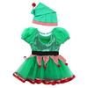 Girls Christmas Fairy Costume Short Puff Sleeves Sequined Striped Peplum Mesh Tutu Leotard Dress Hat Included