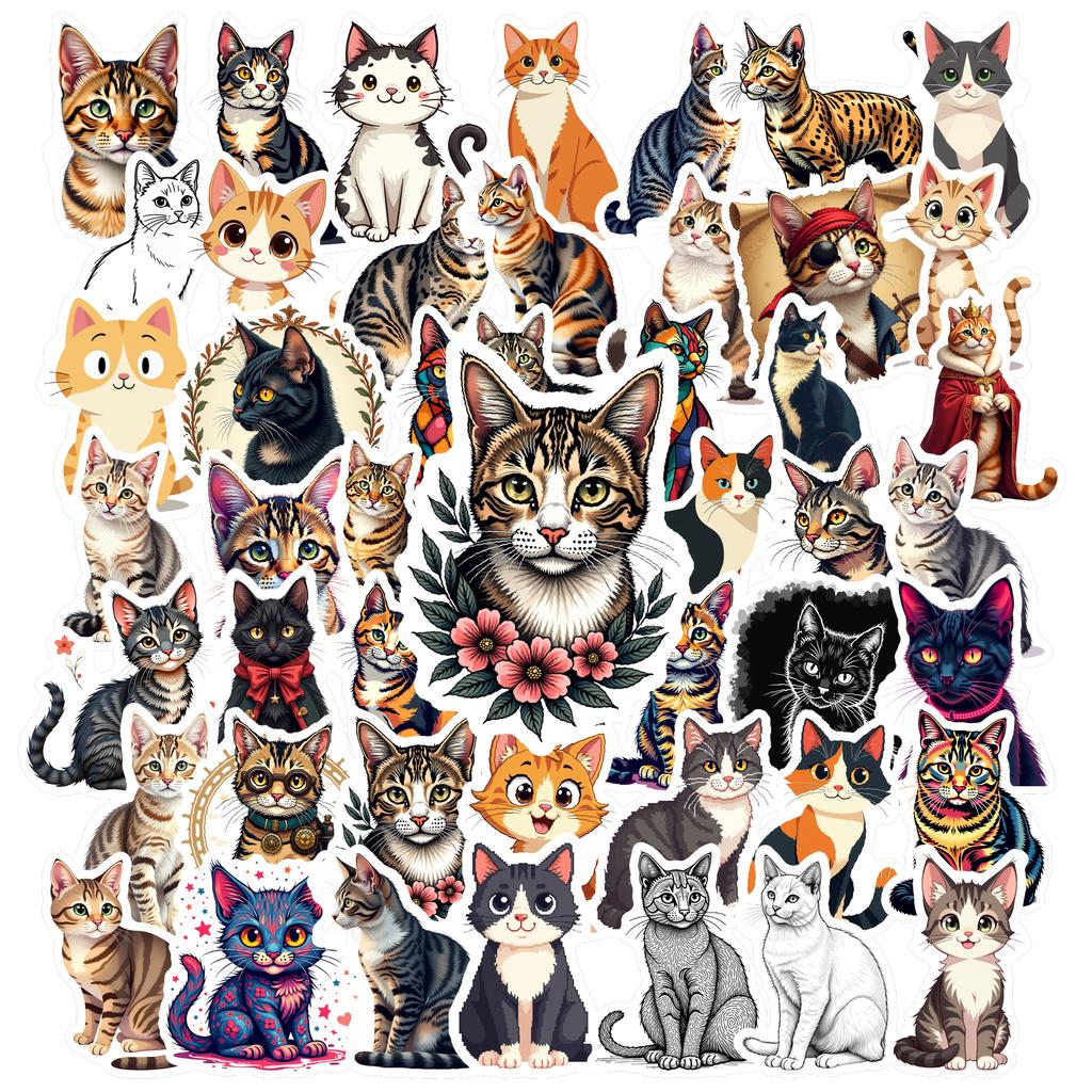 35-70pcs Lifelike Cat Stickers Cute Meow Style Graffiti Waterproof Decoration Diy Luggage Computer Phone Skateboard Sticker