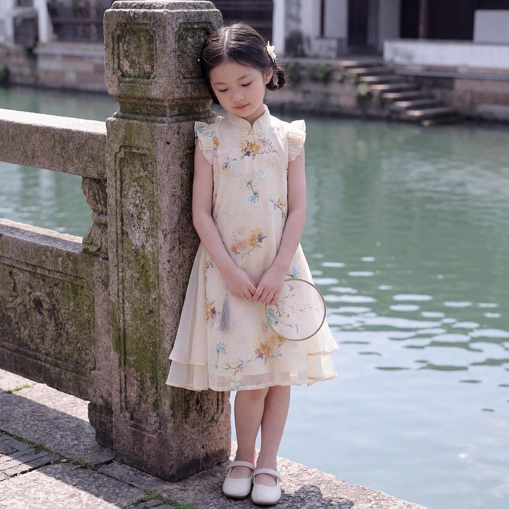 2026 New Cheongsam Girls' Chinese Style Summer Princess Dress