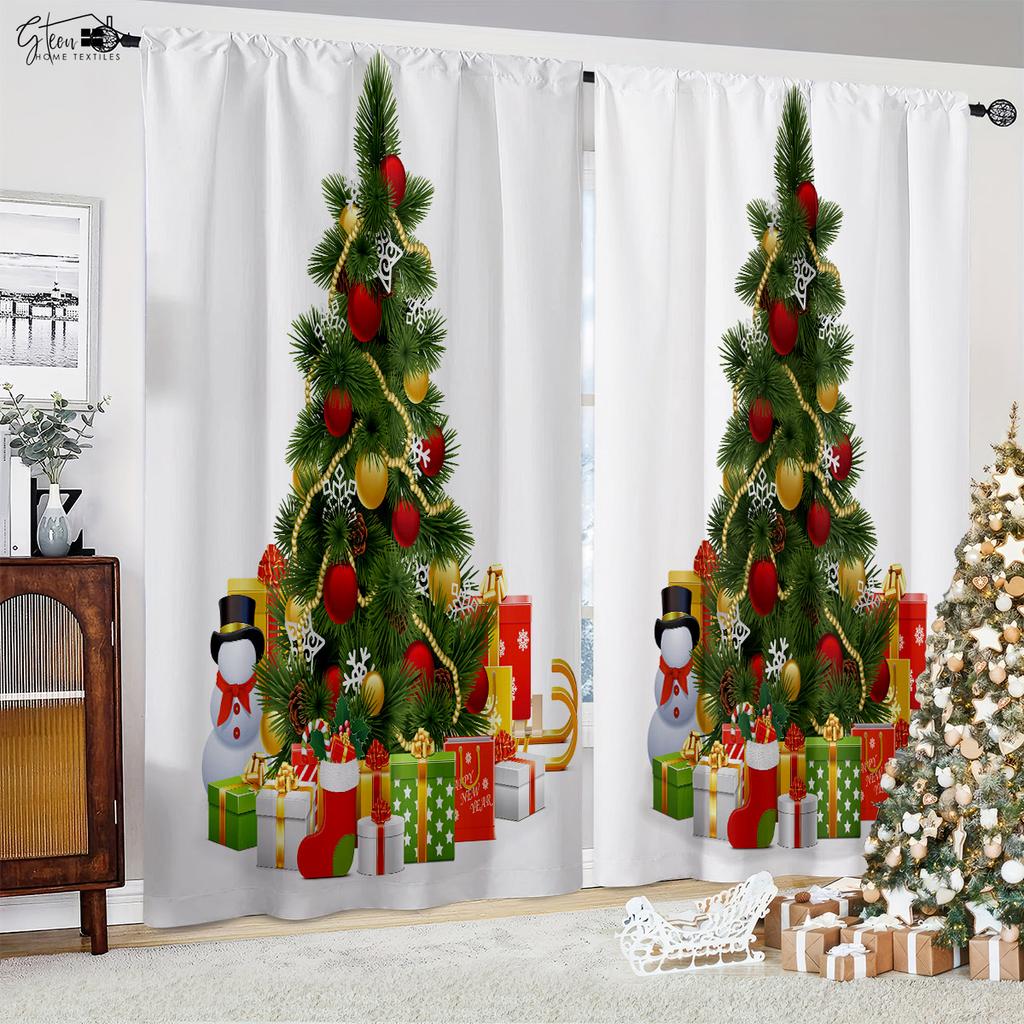 Christmas 3D Printed Curtains Christmas Tree Santa Pumpkin Carriage Gift Living Room Children's Room Holiday Decoration Curtains