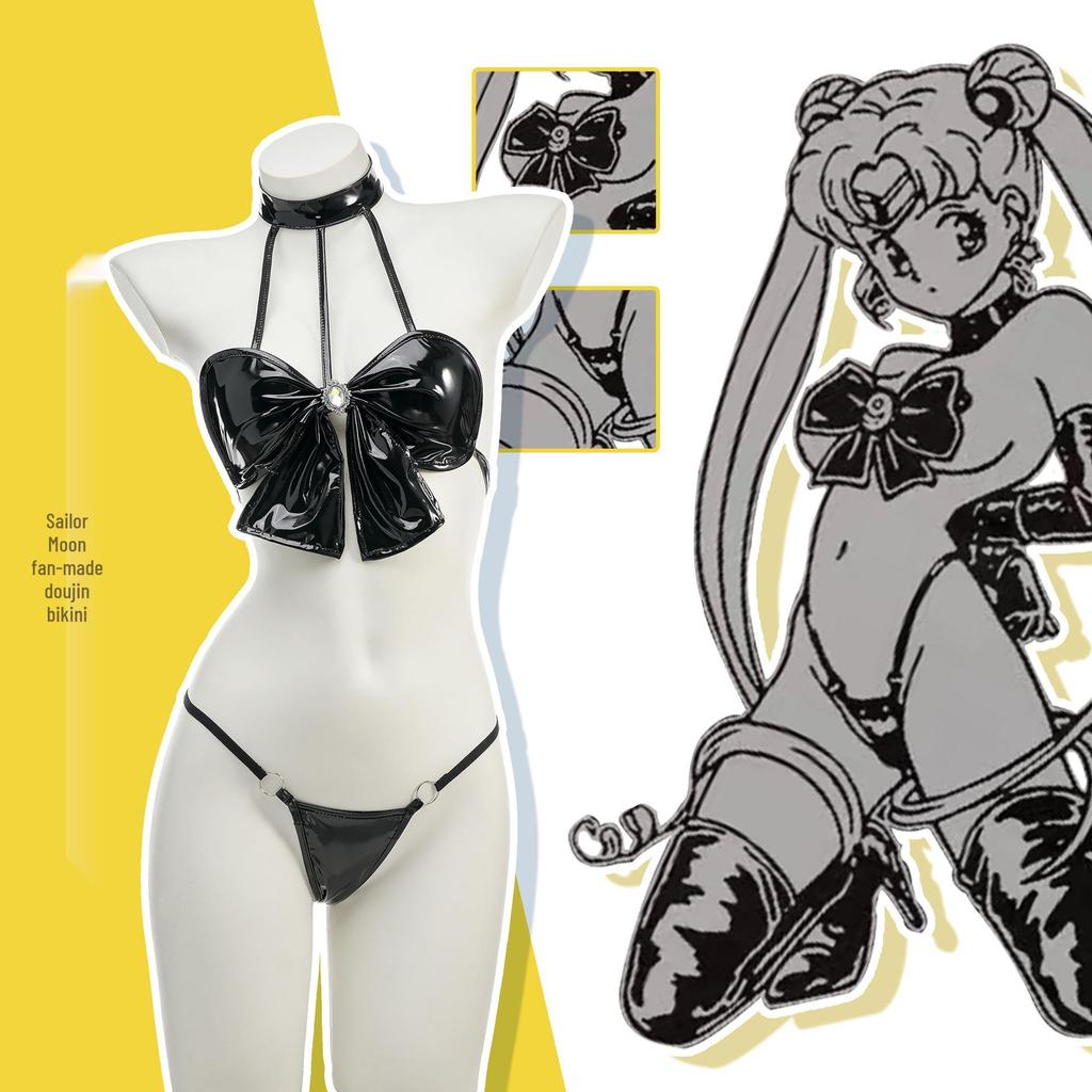 Usagi Tsukino Doujin Sexy Patent Leather Bikini Cosplay Pajamas Lingerie