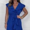 Women's Summer V-Neck Mini Dress Ruffle Cap Sleeve Short Wrap Dress Casual Beach Vacation