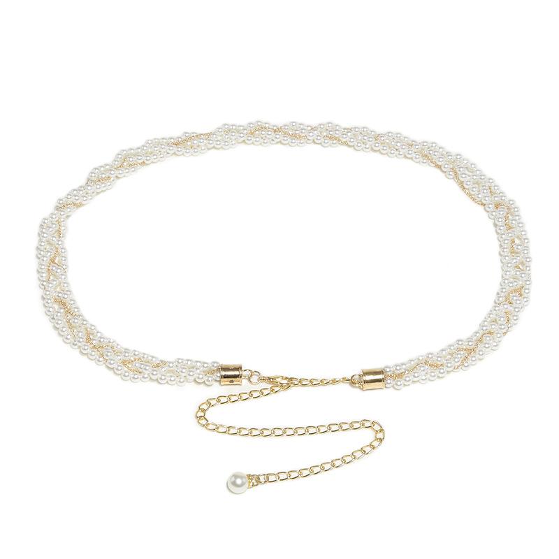 Pearl Chain Decorative Belt Women'S Fine Dress Metal Waist Chain With Sweater Skirt Woven Belt