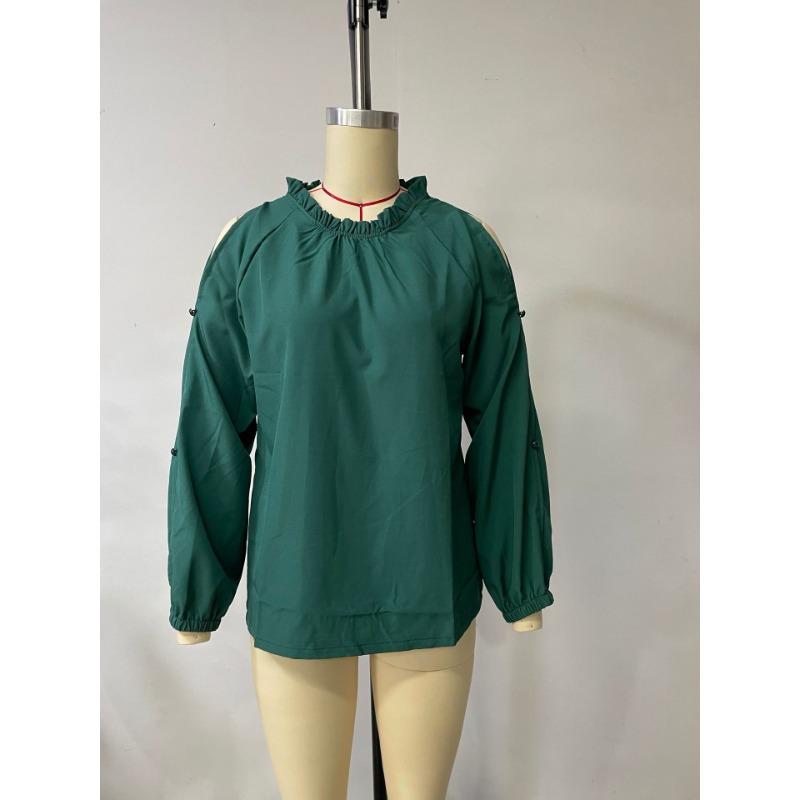 Net Color Lotus Leaf Half-high Collar Long-sleeved Strapless Fashion Chiffon Shirt Burgundy Autumn and Winter Round Neck Long-sleeved Top