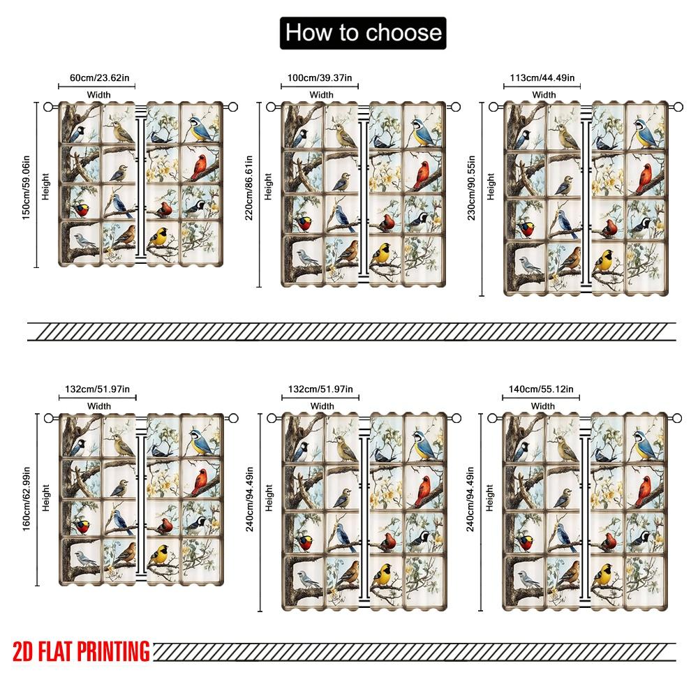 2pcs,2D plane printing Curtains Digital Printed Birds of Harmony Polyester (without rod) Room Decor for Living Room and Bedroom,