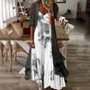 2Pcs/Set Dress Set V-Neck Large Hem Printed Summer Women Sling Design Dress Long