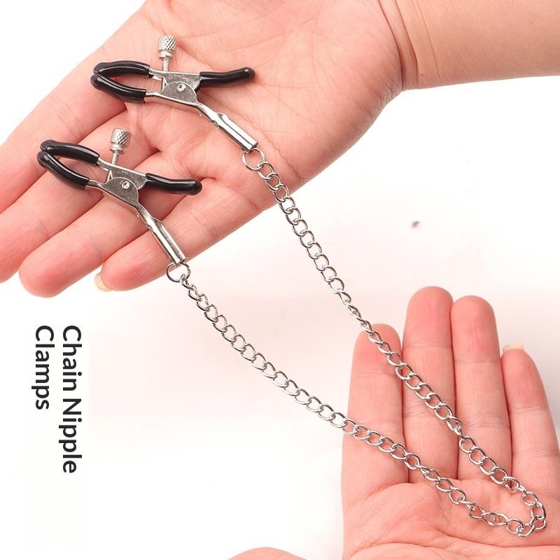 Adjustable Chain Metal Nipple Clamps Clips for Adult Women Cosplay Fantasy Soft Rubber Tips Non Slip Couples Intimate Toy