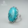 New Natural Blue Turquoise Oval 20*30mm Big Gemstone Ring 925 Sterling Silver Woman Fine Jewelry Anniversary Gift