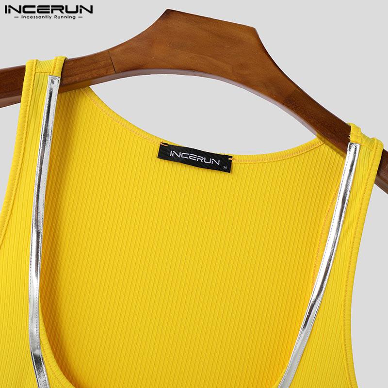 INCERUN Men Summer Strap Sleeveless Cross Patchwork Casual Fitted Tank Tops