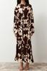 Women's Hijab Dress New Season Fashion Brown Big Flower Patterned Crinkle Woven Dress