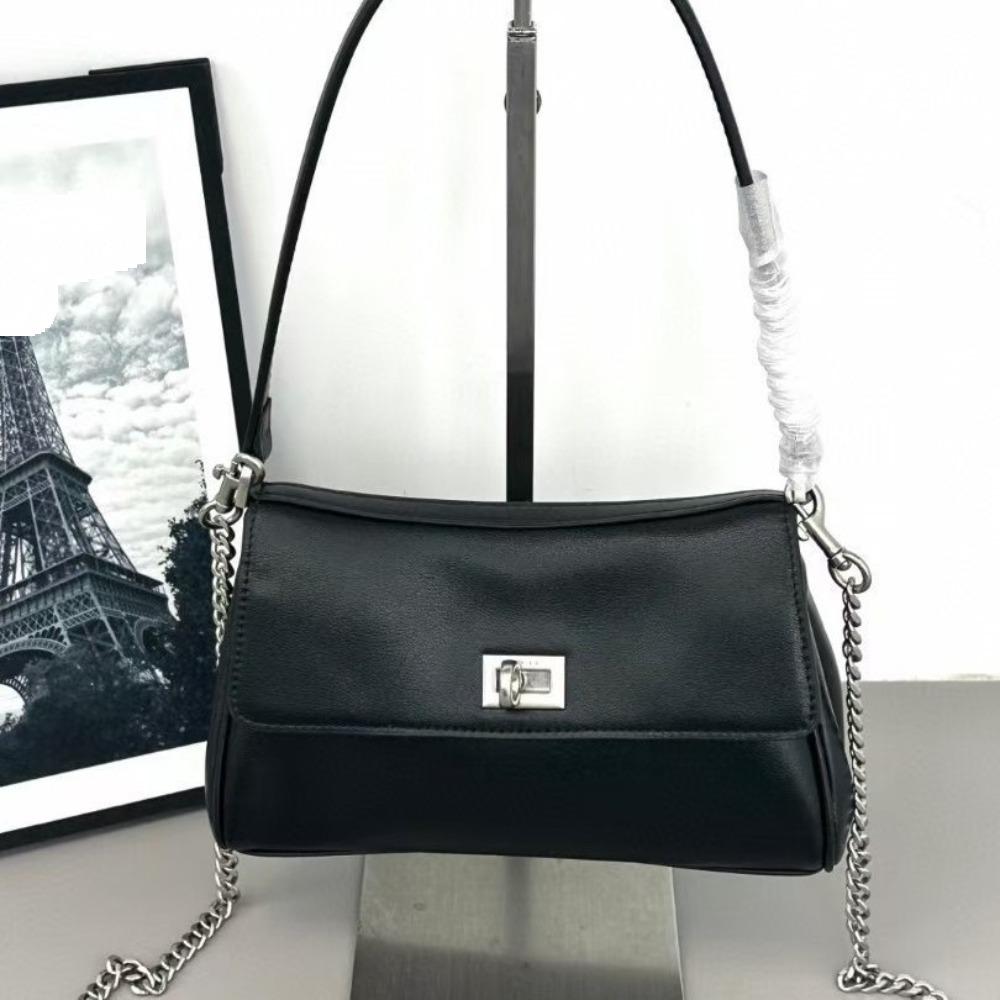 

Сумка-перекидка Temperament Lock Flip Handheld Bag For / 2025 Универсальная сумка через плечо Niche Cross Shoulder Chain Bag For Women 21x11x6.5cm чёрный/серебряный