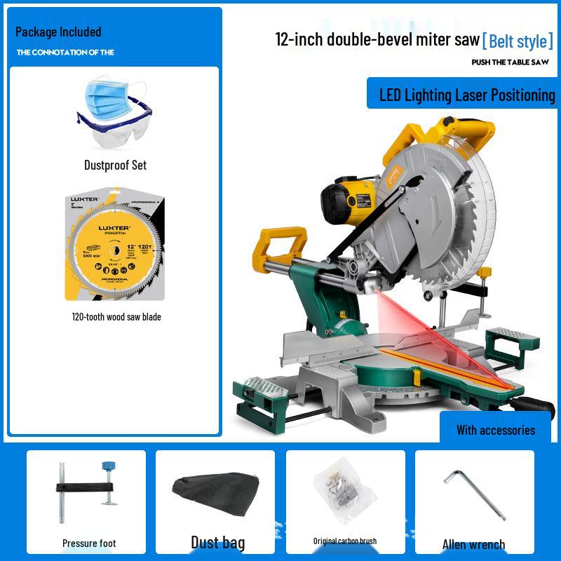 Lockes 12" Double Sliding Compound Miter Saw - High Power Aluminum Woodcutting Tool with Laser