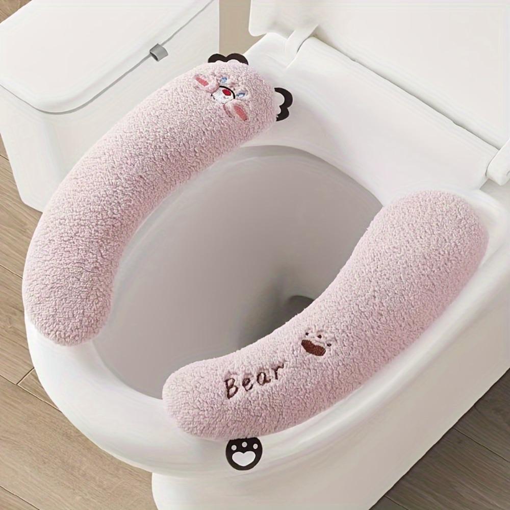 1 Pair Cozy Cartoon Toilet Seat Thick Warm Non Slip Toilet Seat Cover Easy Clean Pedestal Ring Bathroom Accessories All Seasons