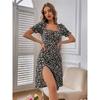 Fashion Slim Fit Split Short Sleeve French Style Floral Full Body Dress Sexy Slim Floral Slit Dress
