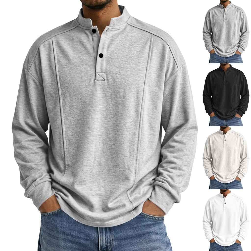 Men's Color Long Sleeve Stand Collar Single Button Casual Sports Top