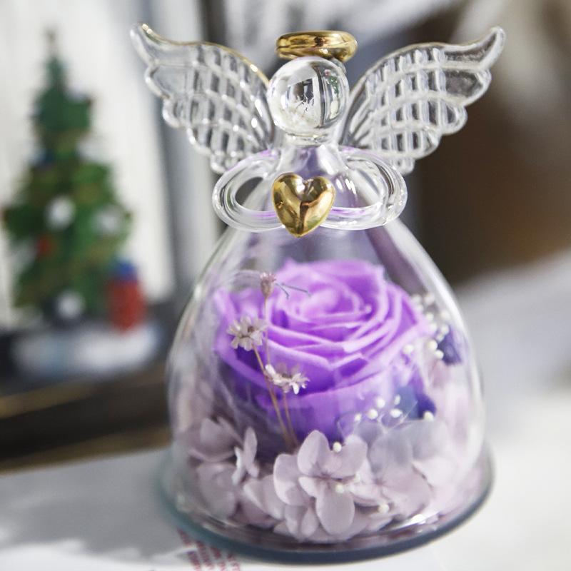 Eternal flower rose angel glass cover ornament with gift box feeling Valentine's Day gift rose dried flower