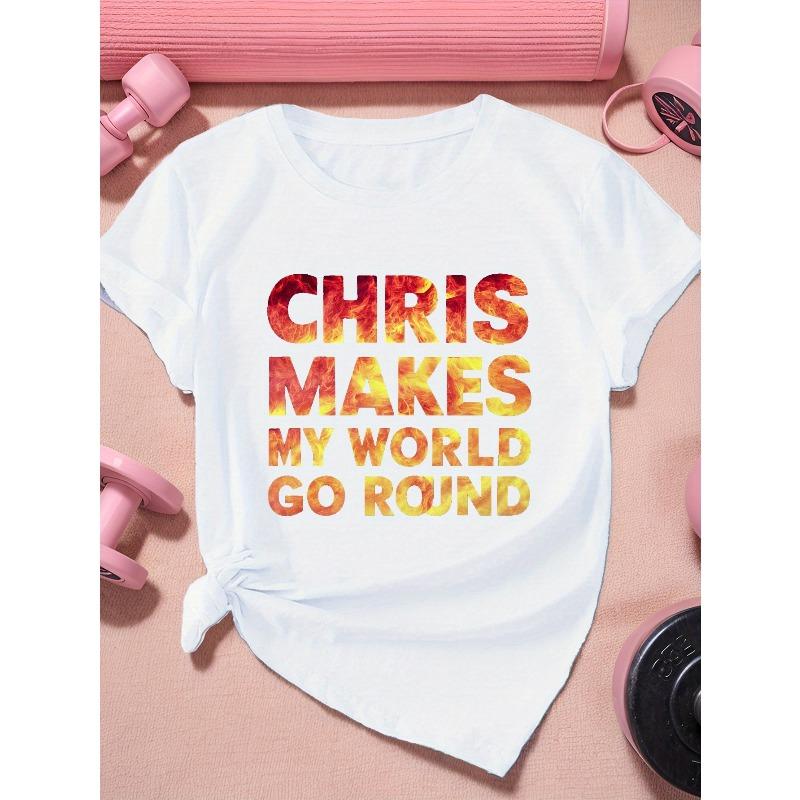CHRIS MAKES fiery text Women s Plus Size Sports Short Sleeve T-Shirt S белый