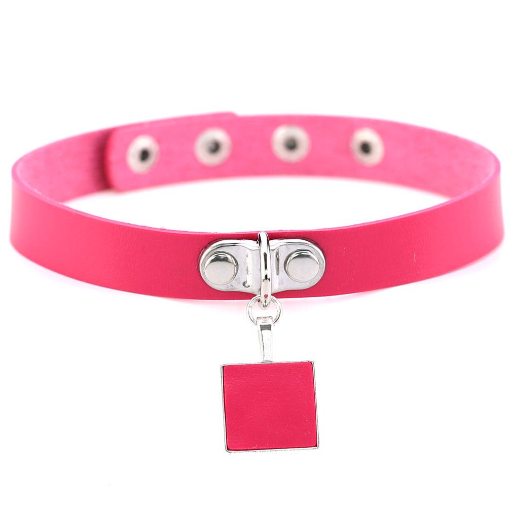 Harajuku Geometric Square Choker, Block Pendant PU Leather Short Clavicle Necklace