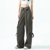 Vintage High Street Wide-leg Overalls Women's Spring New High-waisted Waist-turned Design Sports Casual Pants