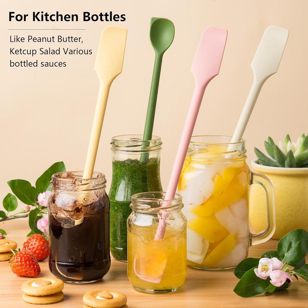 Mini Silicone Spatulas, Multifunctional Small Scrapers for Kitchen, Cosmetics & Jars, Reusable Stirrer for Jam, Lotion, Narrow & Thin Bottles,Colorful