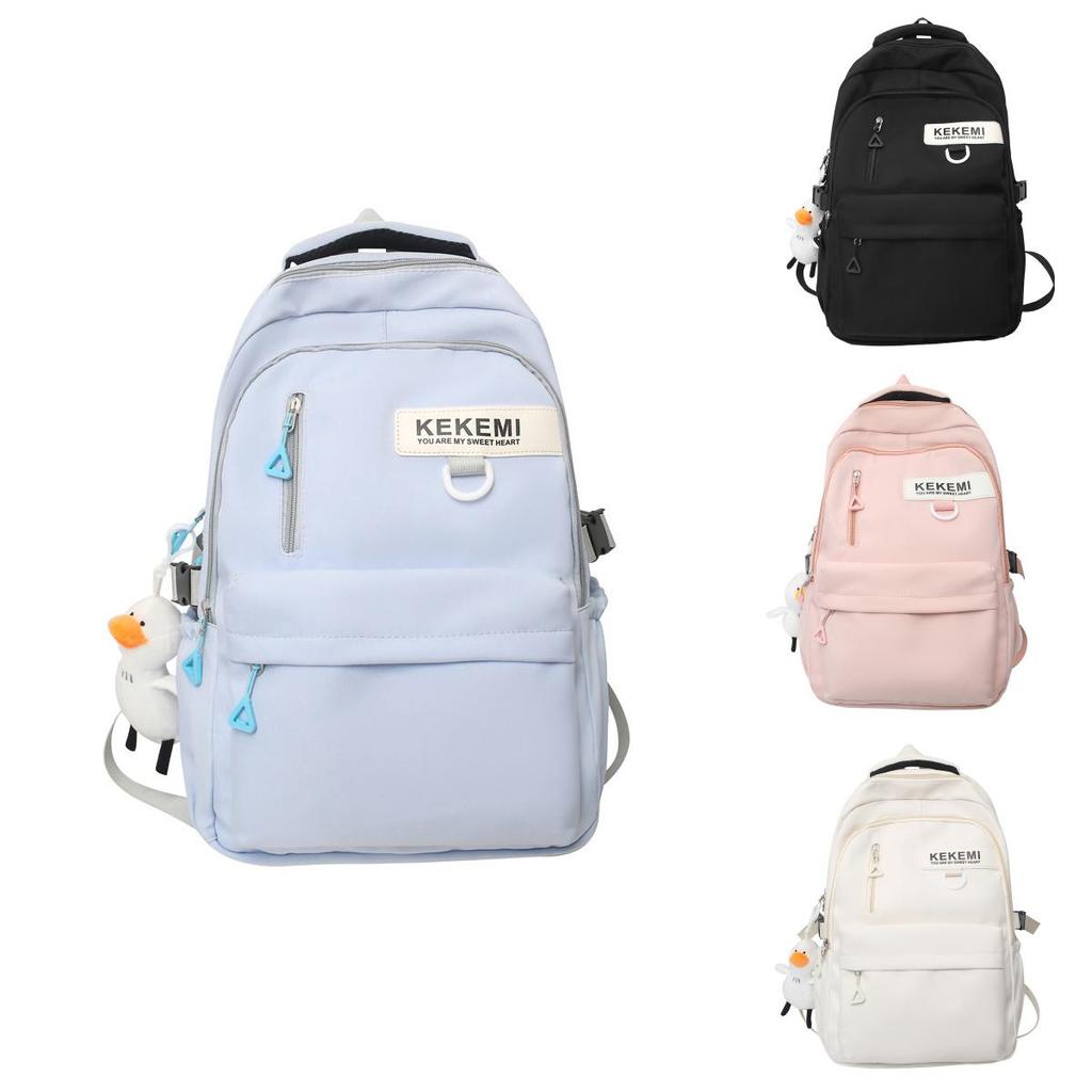 Large Capacity Nylon College Style Backpack For Men And Women High School Students Couples White