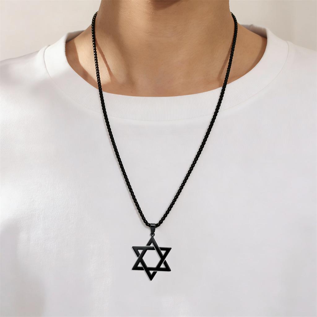  Star of David Necklace Stainless Steel Box Chain Classic Hexagram Six-pointed Star Pendant Chain for Men Jewish Jewelry