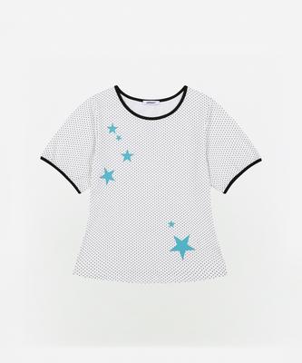 Eobdeulaepeuteu Dot Star Ringer Slim T-Shirts [White]