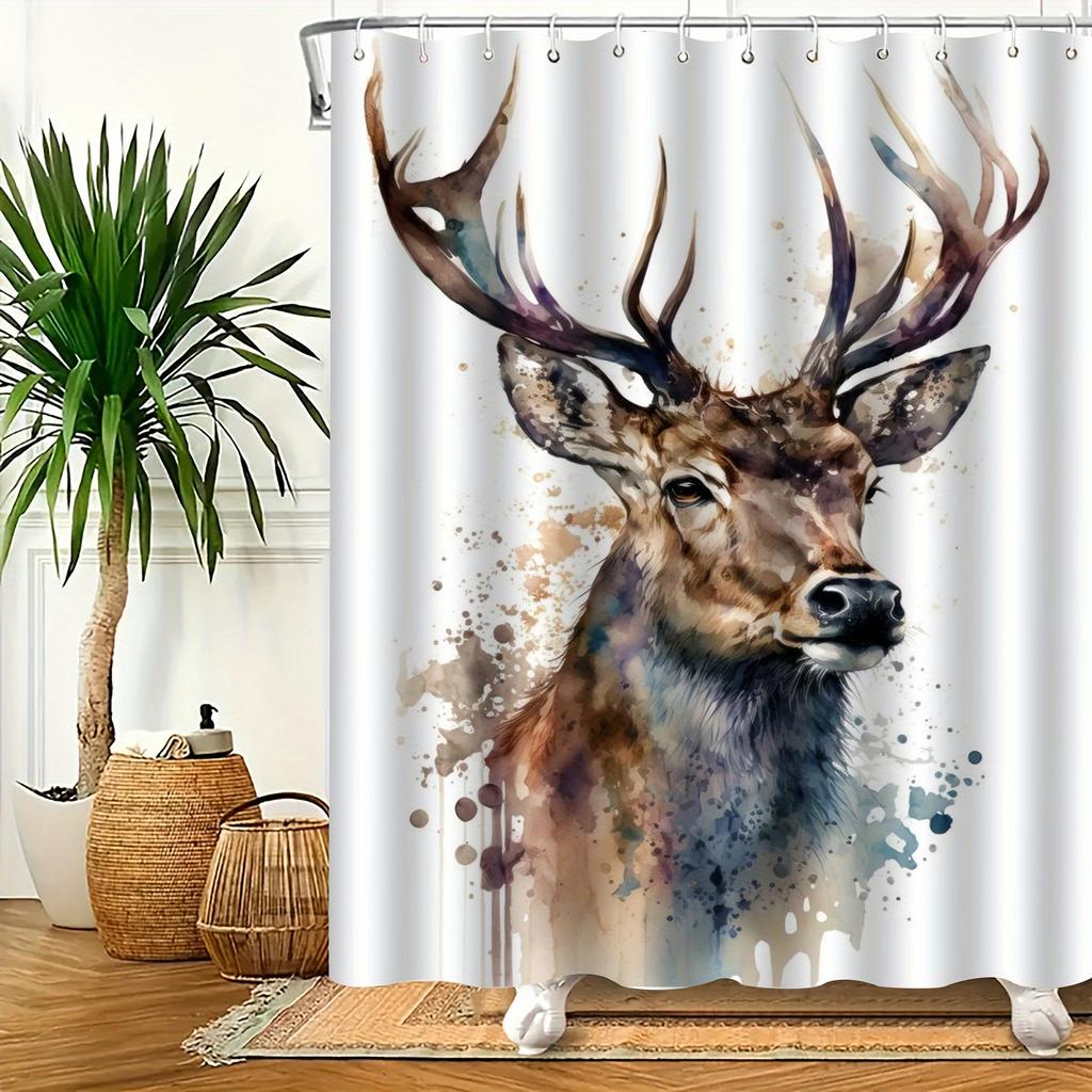 Shower Curtain: Watercolor Deer Design for a Rustic and Artistic Bathroom Decor