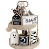 6pcs Eco-friendly Halloween Tiered Tray Decor Set Wooden Desktop Ornaments  Haunted House
