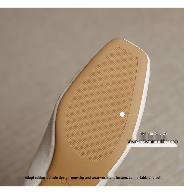 Genuine Leather Women's Chunky Heel Pointed Toe Slippers - Versatile French Style for Spring/Summer