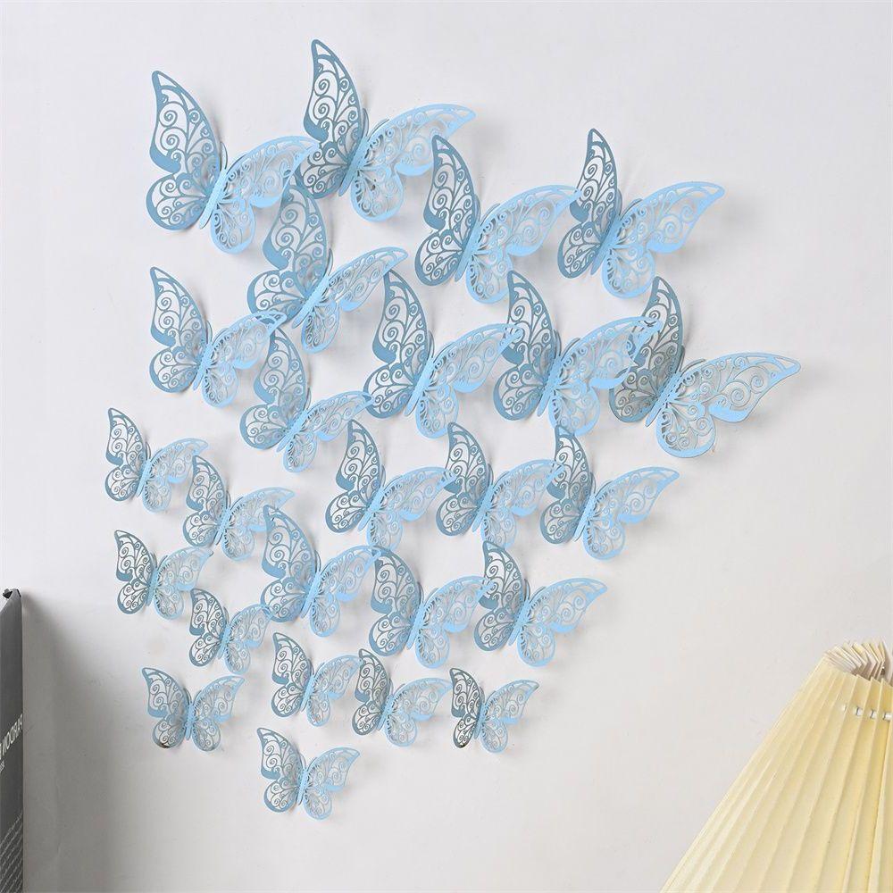 12 Peças Adesivos de Parede Borboletas 3D Borboletas Vazadas Decalques Borboletas Decoração de Arte de Parede Para Casamento Festa Decoração de Casa Adesivos