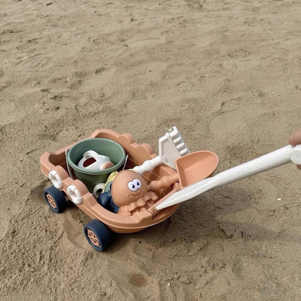 Korean Children's Wheat Straw Beach Toy Set: Boat & Handcart with Water Play and Sand Shovels