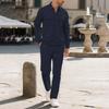 Men's Casual Solid Color Suit Solid Color Double Pocket Button Lapel Long Sleeve Pants Two-Piece Suit