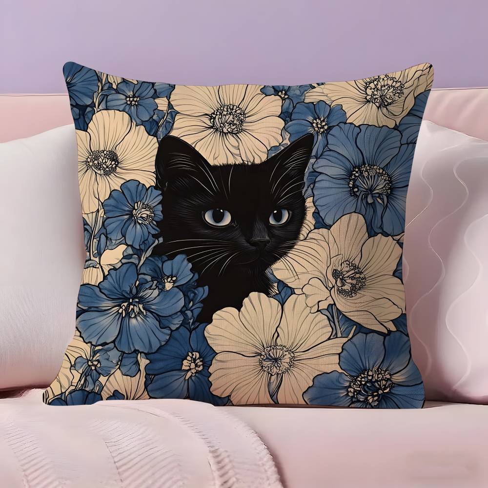 Cat in the flowers aesthetic Pillow Case  Ultra Soft Skin Friendly Fabric Cloud Like Comfort & Concealed Zipper