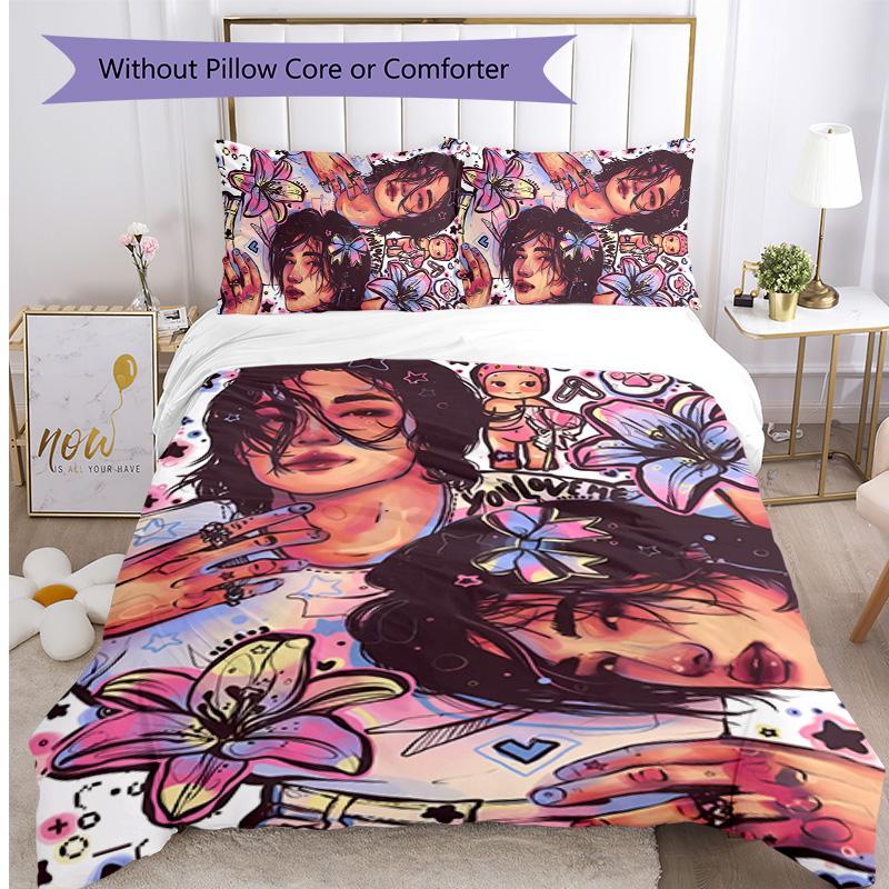 hyunjin Printed 3PCS Bedding Set Soft Breathable Duvet Cover Pillowcases Set Washable Bedroom Decor Home Gift