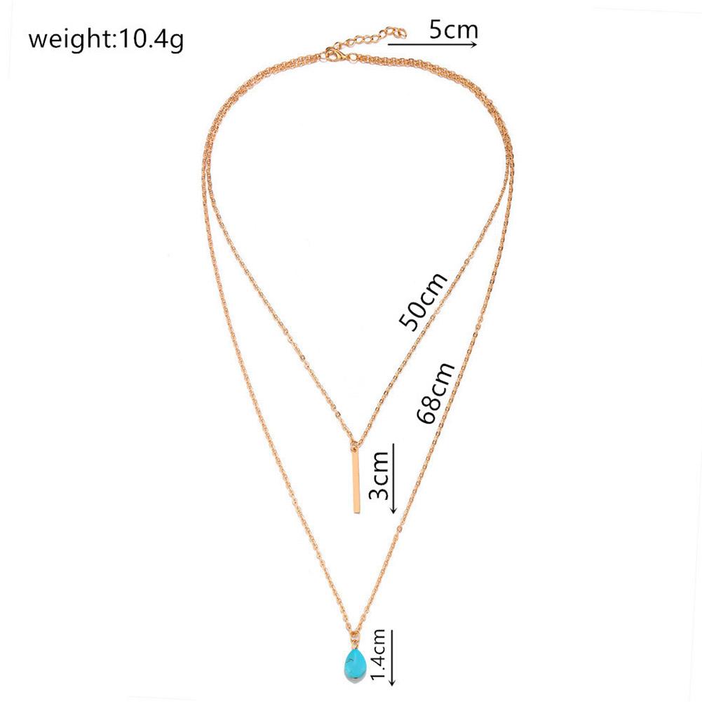 Women Double-layer Turquoise Necklace Water Drop Shaped Pendant Clavicle Chains Necklace