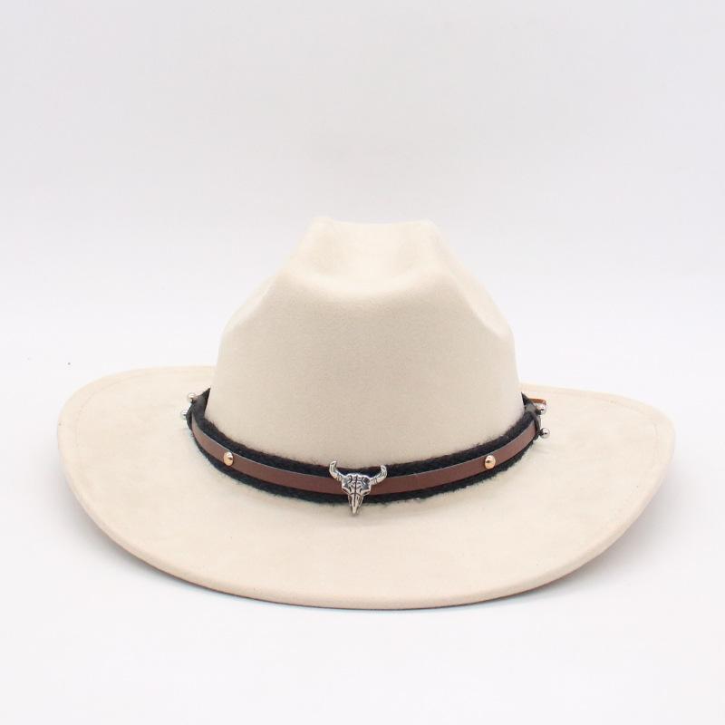 Manufacturer Cross-Border New Western Cowboy Hat Suede Jazz Top Hat Men'S And Women'S Ethnic Style Cow'S Head Felt Hat Big Eaves Hat