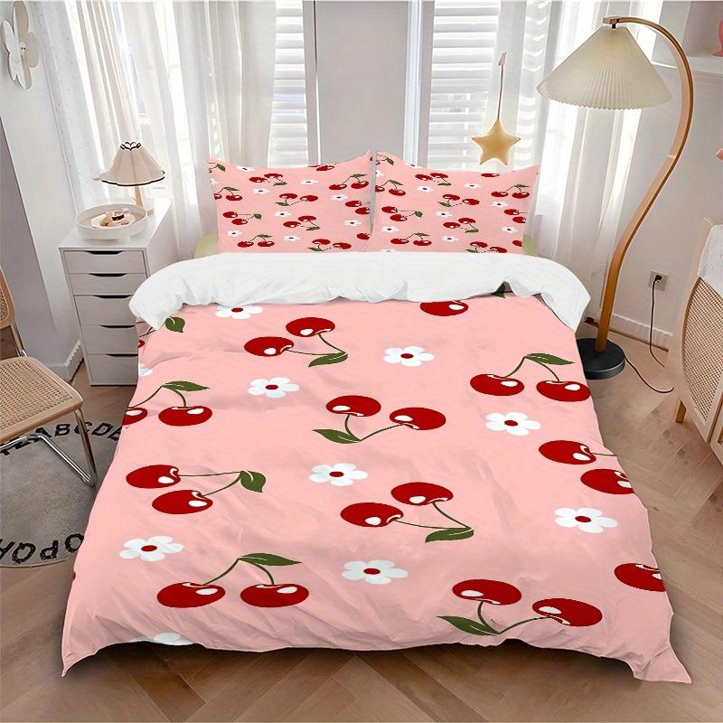 

3pcs Cherry pattern 1Cover + 2Pillowcases, PillowInserts NotIncluded, Machine Washable, All - Season Use, Suitable for Bedroom Guest Room, 205 135x200cm