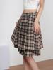 2025 Herbst/Winter Retro Karomuster Patchwork A-Linie Mittellanger Rock - Koreanischer Stil, Doppellagig & Falten