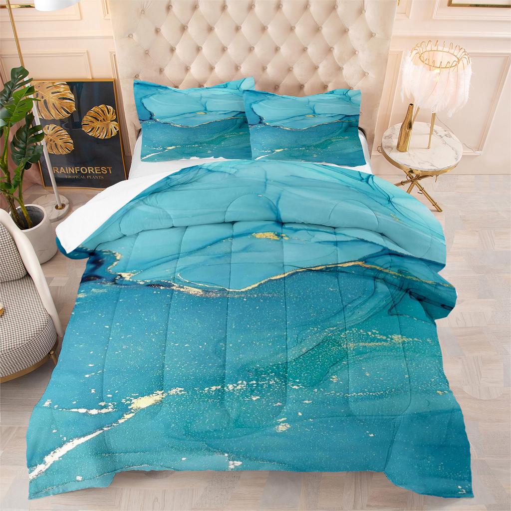 New Marble Texture Water Ripple Quilt Set - 3 Piece Set with Plush Fill and Printed Duvet Cover