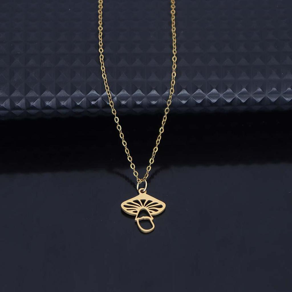Elegant Stainless Steel Mushroom Pendant Necklace - Versatile Hollow Clavicle Chain Jewelry