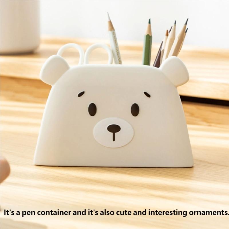 Adorable Plastic Bear Design Pencil Cup With Spacious Interior For Office School Use