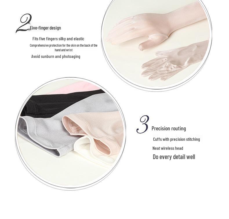 Yu Yue Mulberry Silk Sun Protection Arm Sleeves for Women - Long, Solid Color Driving Gloves